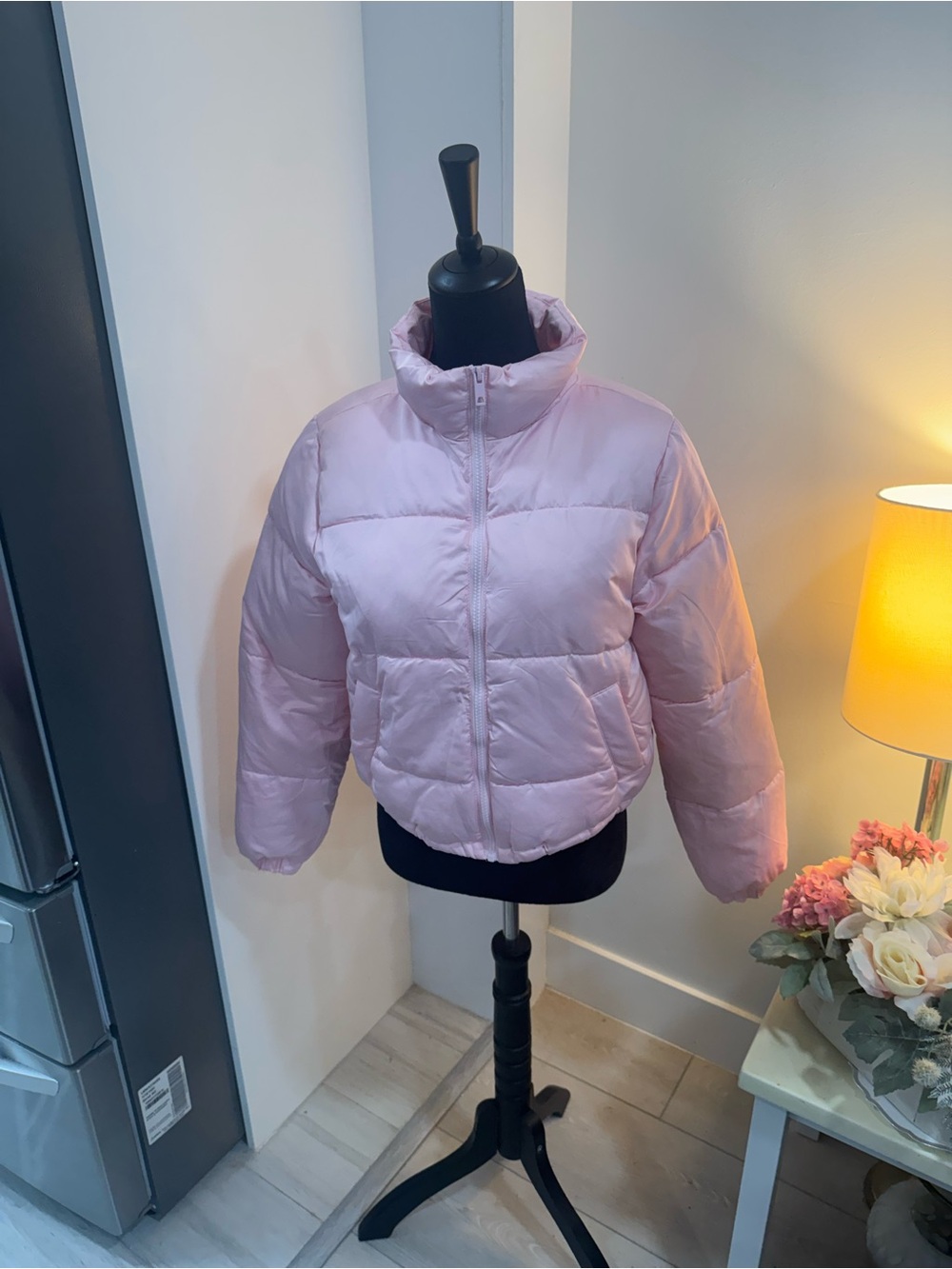 No Boundaries Light Pink Cropped Puffer Jacket